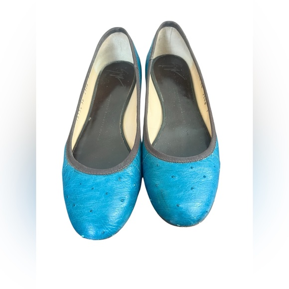 Giuseppe Zanotti women’s Ostrich Grosgrain Trim teal ballet flat size 6 - Picture 1 of 10